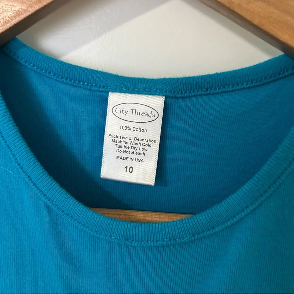 Girls Teal Blue Soft Cotton Jersey Cap Sleeve Crew Tee - Picture 2 of 3